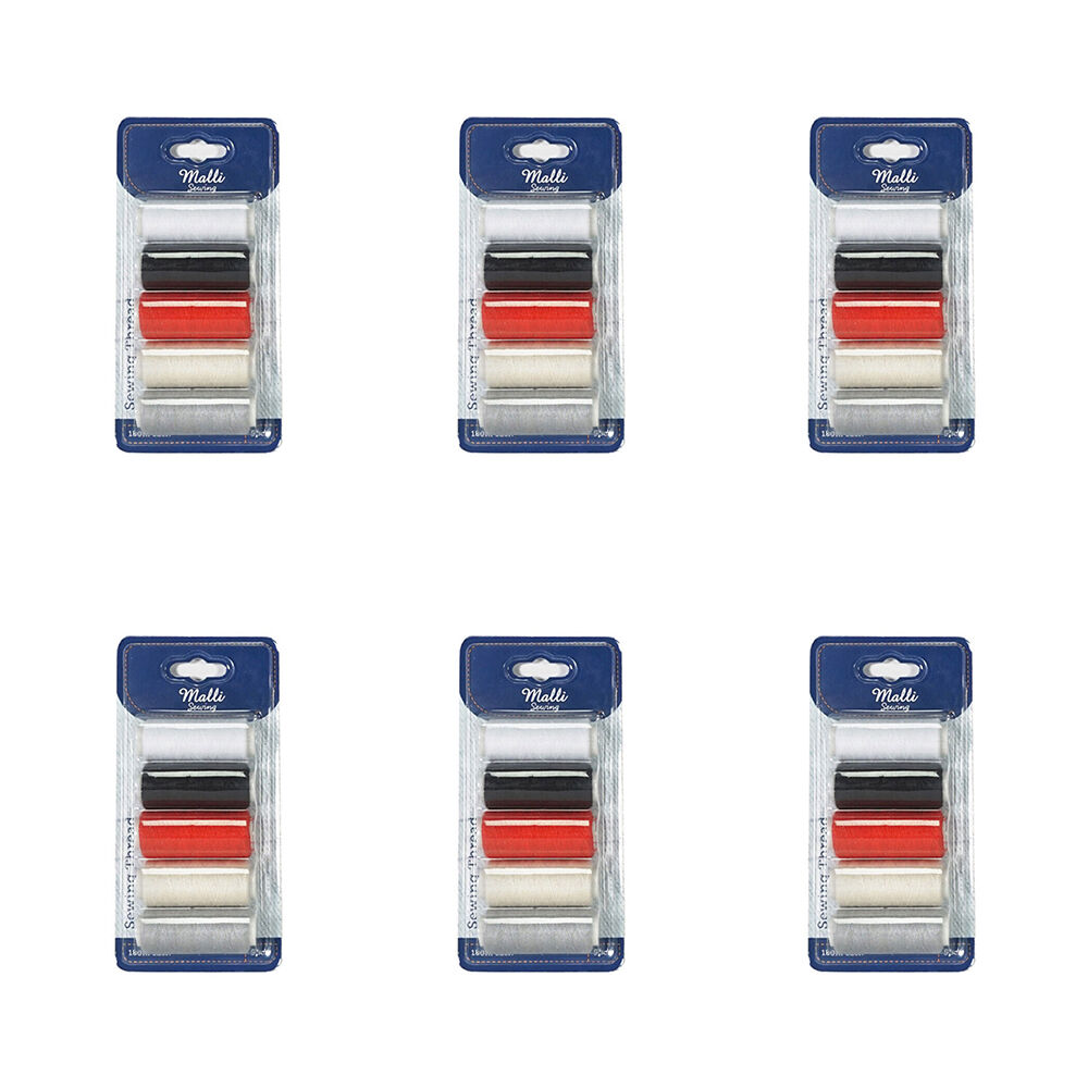 6x 5pc Malli 180M DIY Sewing Thread Spools - Basic Colours
