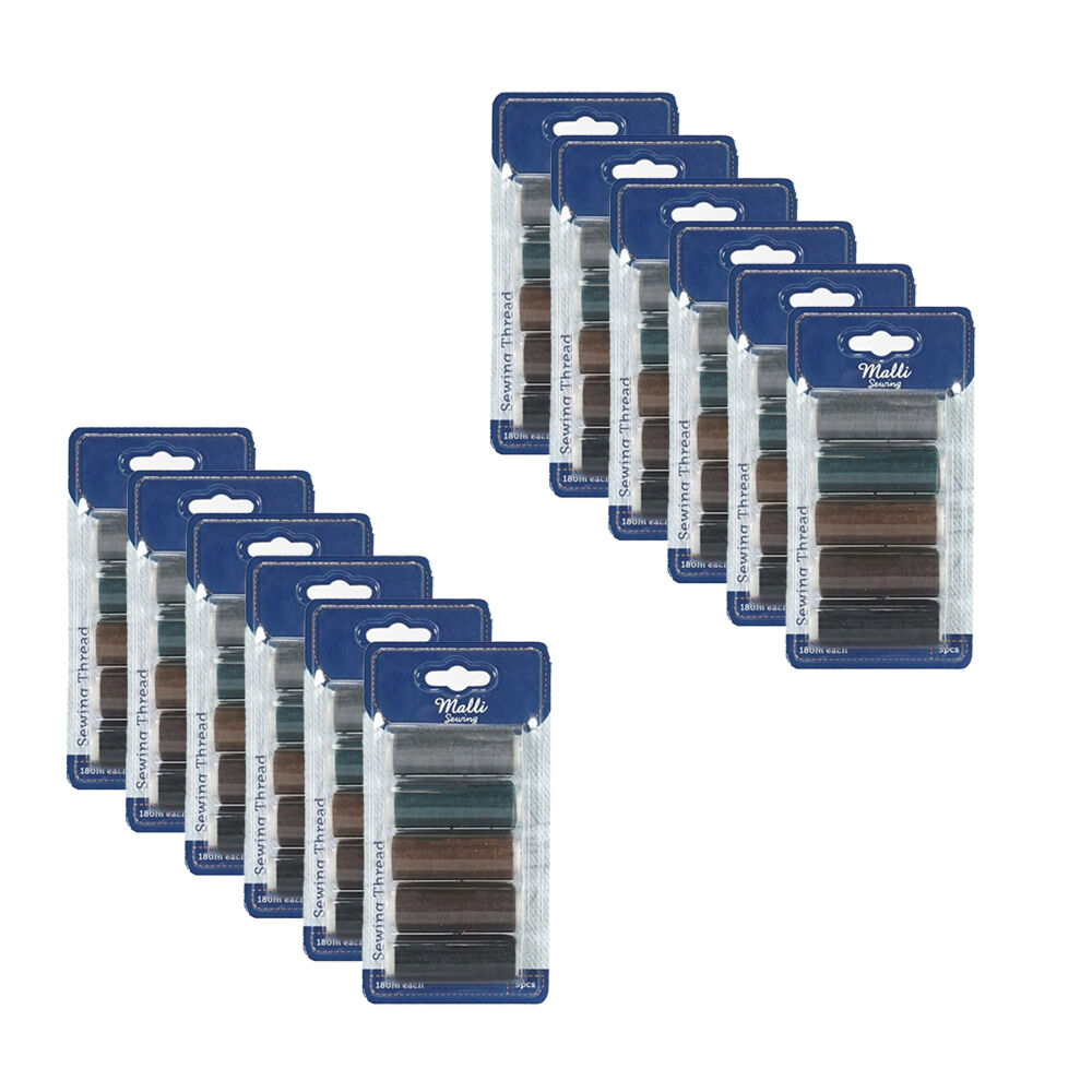 12x 5pc Malli 180M Plastic Spool Sewing DIY Garment Thread Dark Shades