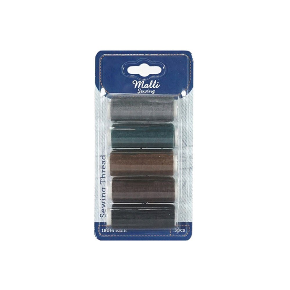 12x 5pc Malli 180M Plastic Spool Sewing DIY Garment Thread Dark Shades