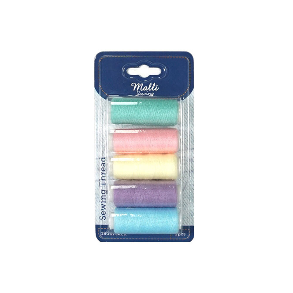 12x 5pc Malli 180M Plastic Spool Sewing Garment Thread Pastel Shades