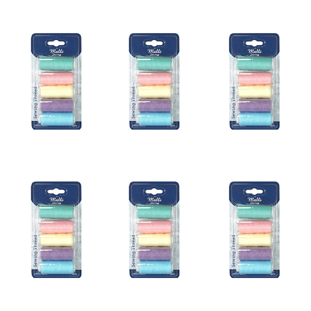 6x 5pc Malli 180M Plastic Spool Sewing Garment Thread Pastel Shades