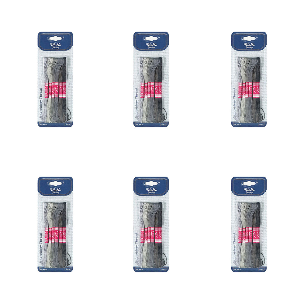 6x 6pc Malli 8M  Sewing Embroidery Cross-Stitch Thread Grey