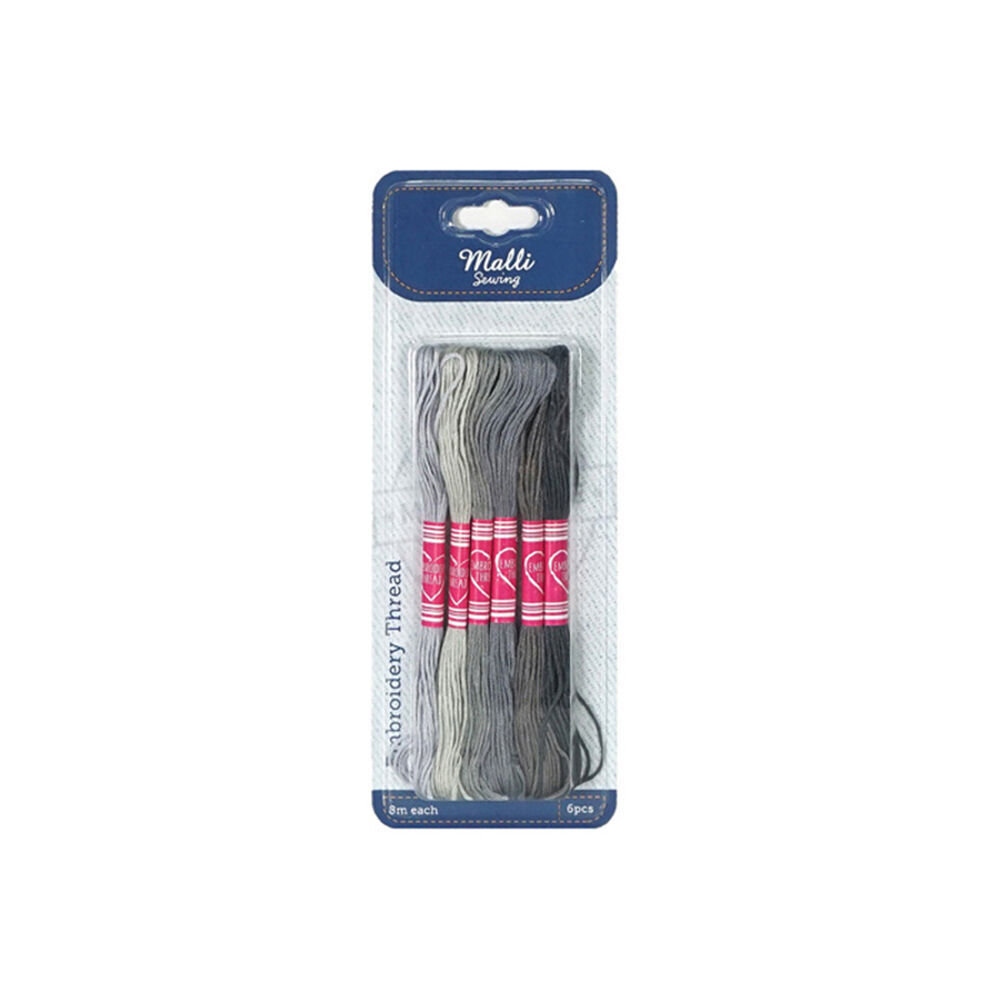 6x 6pc Malli 8M  Sewing Embroidery Cross-Stitch Thread Grey