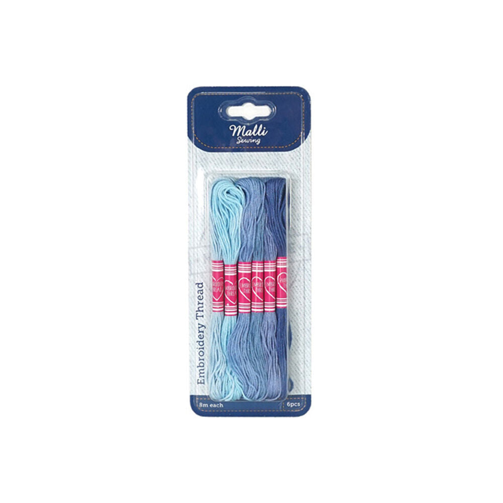 6x 6pc Malli 8M  Sewing Embroidery Cross-Stitch Thread Blue