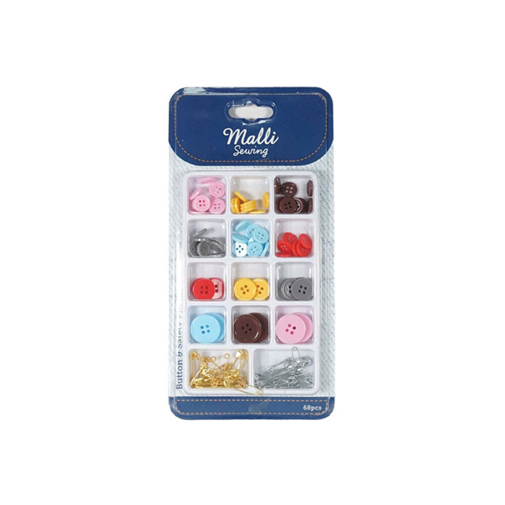 12PK Malli Sewing Resin/Plastic Button & Safety Pin Kit - Assorted