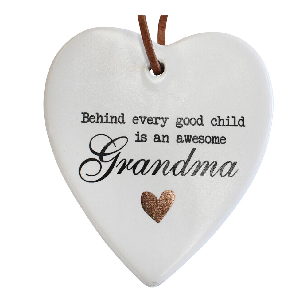 3PK LVD Ceramic Hanging 8x9cm Heart Grandma w/ Hanger Ornament Decor
