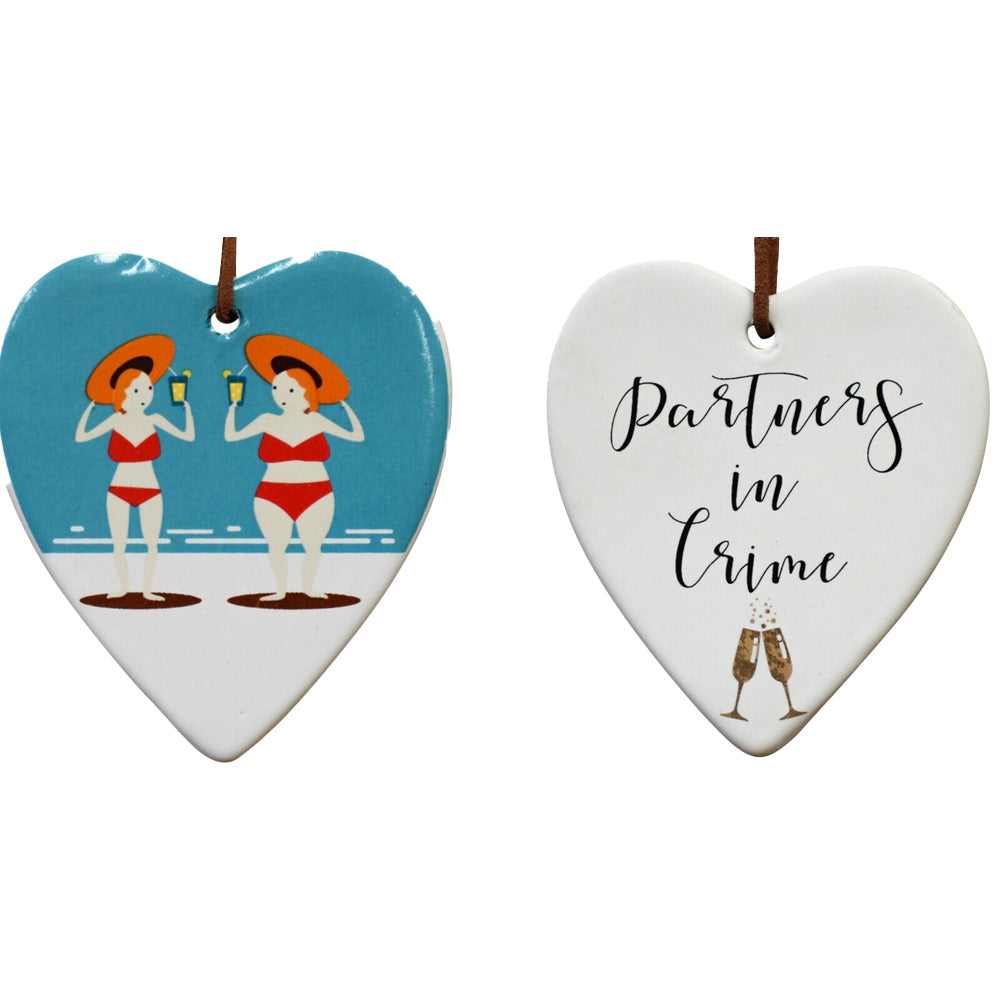 3PK LVD Ceramic Hanging 8x9cm Heart Partners Ornament Home Decor
