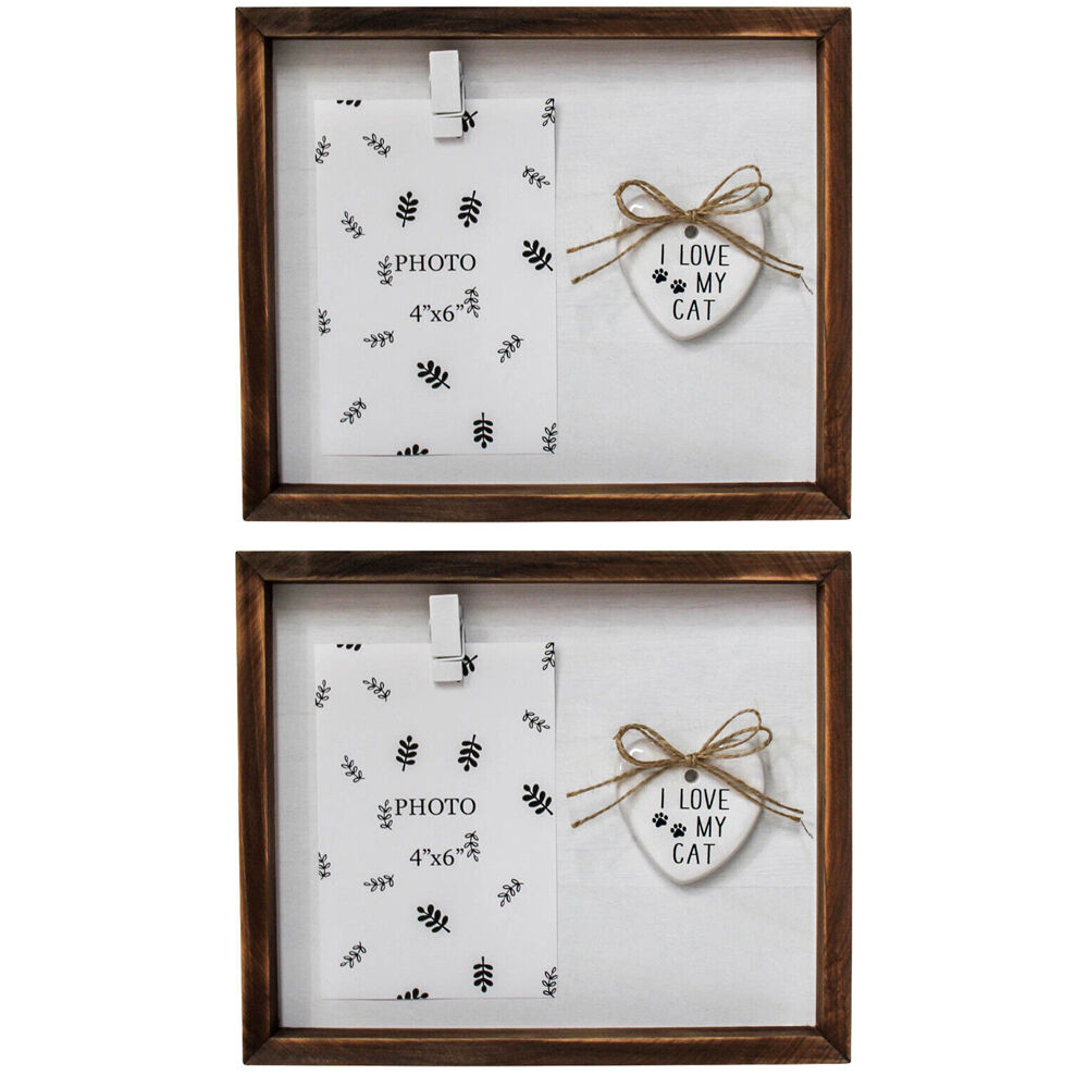 2PK LVD Wooden Glass Photo/Picture Natural Frame 25.5x3.5x21cm Love My Cat