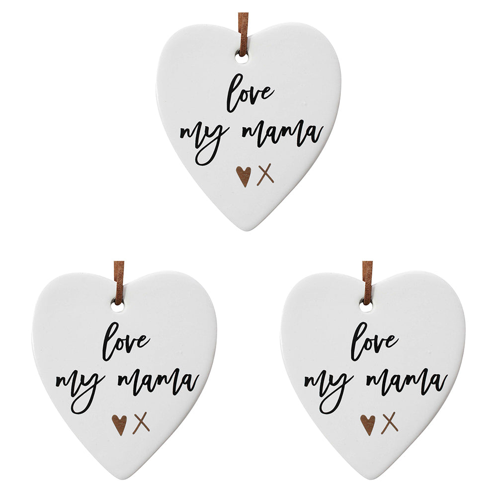 3PK LVD Ceramic Hanging 8x9cm Heart Love Mama w/ Hanger Ornament Decor