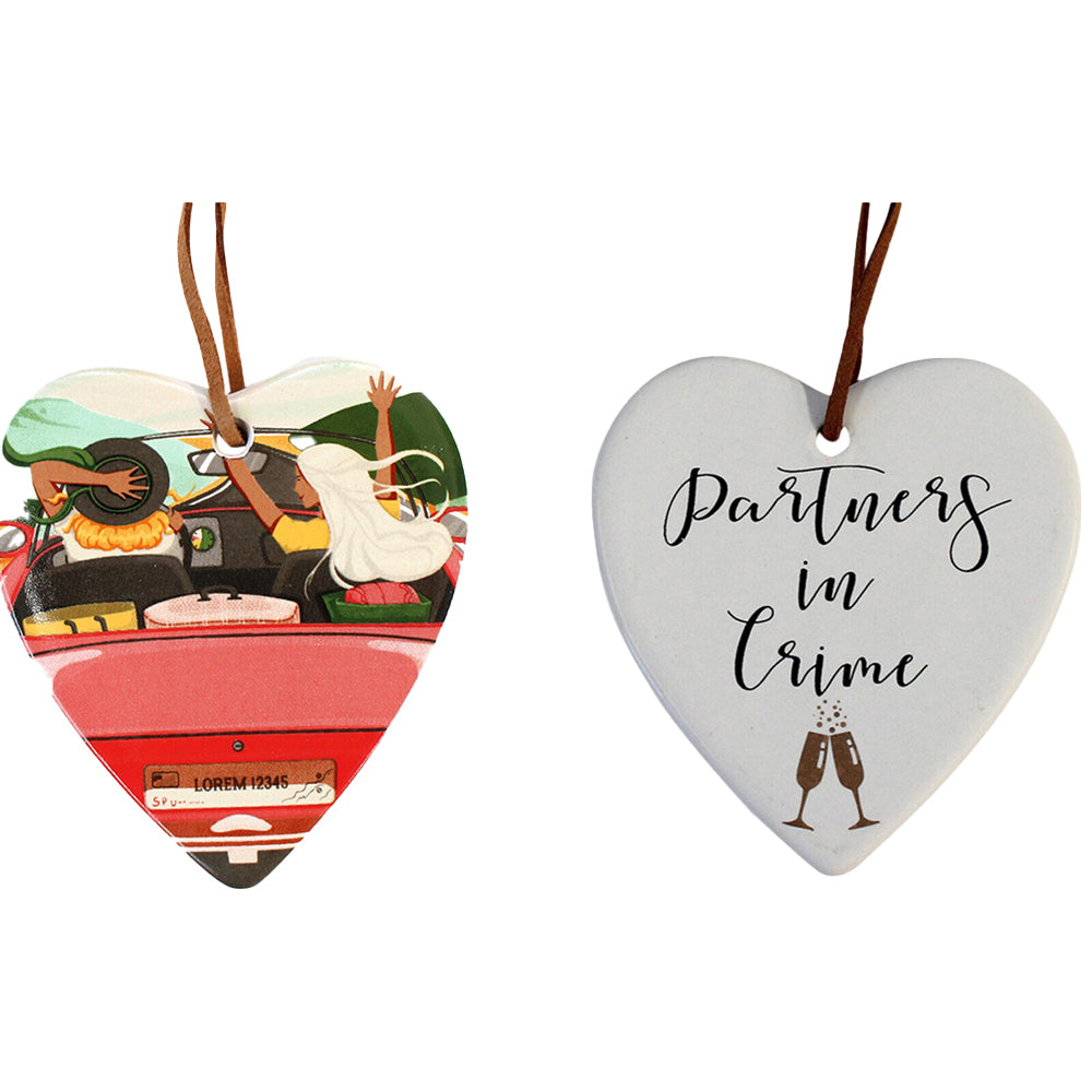 3PK LVD Ceramic Hanging 8x9cm Heart Partners Crime Ornament Home Decor
