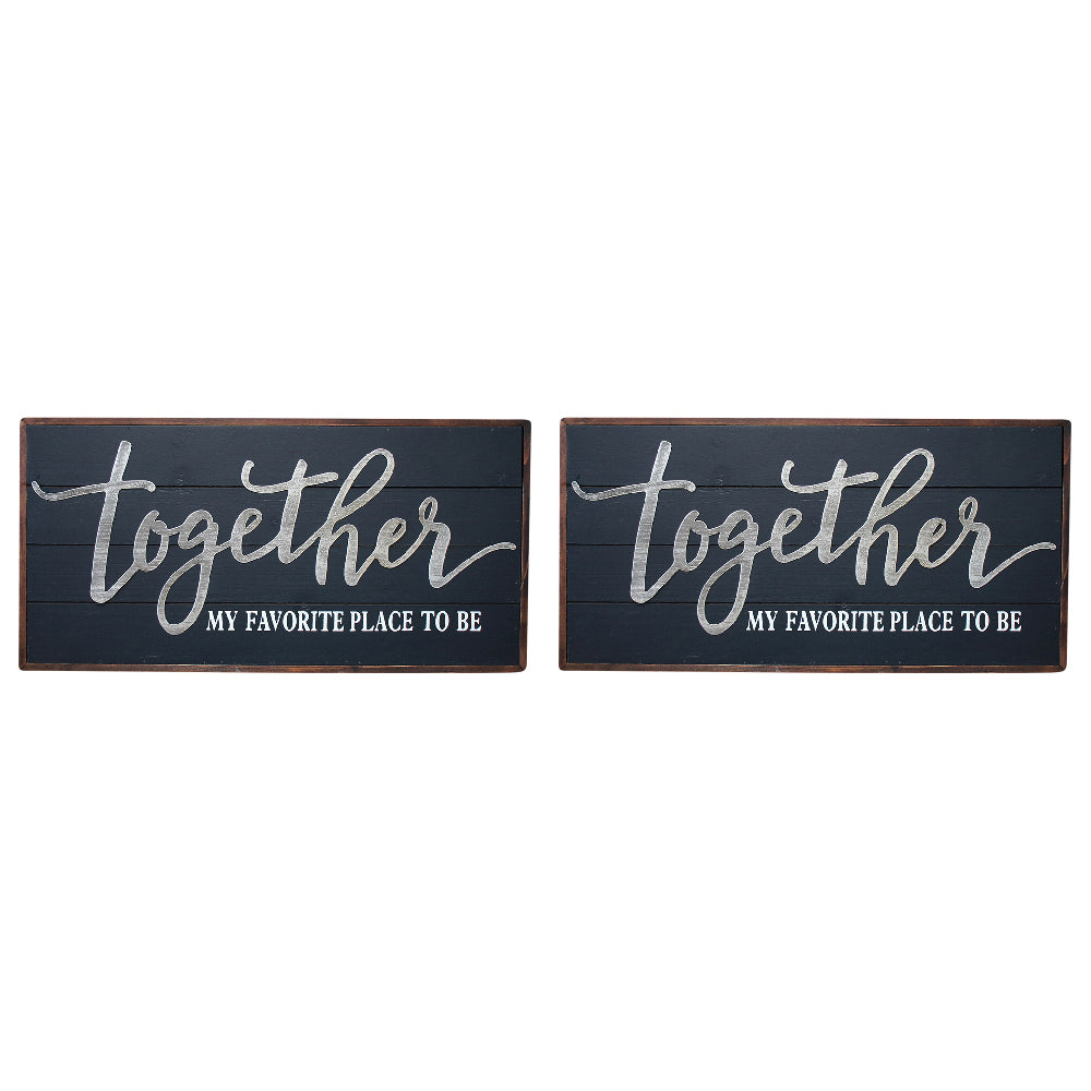 2PK LVD Wood/Metal Sign Together Home/Office Decor Black Large