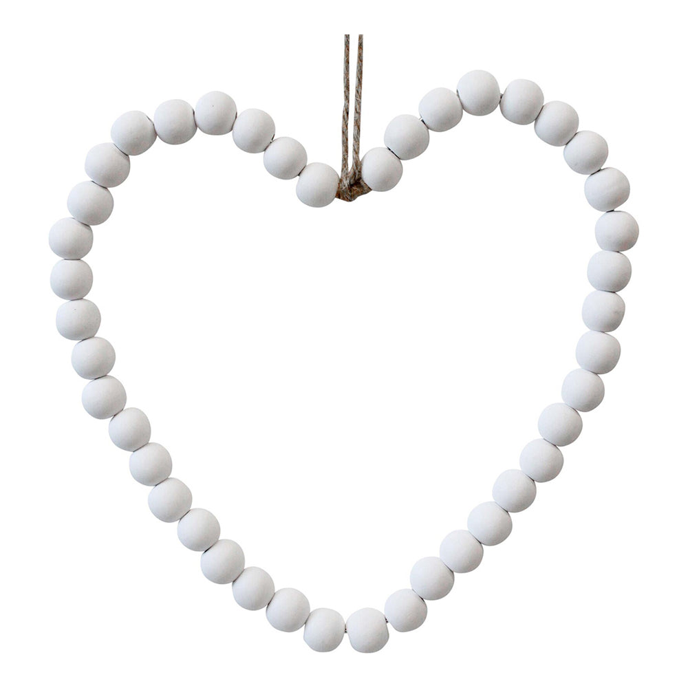 2PK LVD Wood/Metal/Jute 25cm Beaded Heart Hanging Ornament Medium - White
