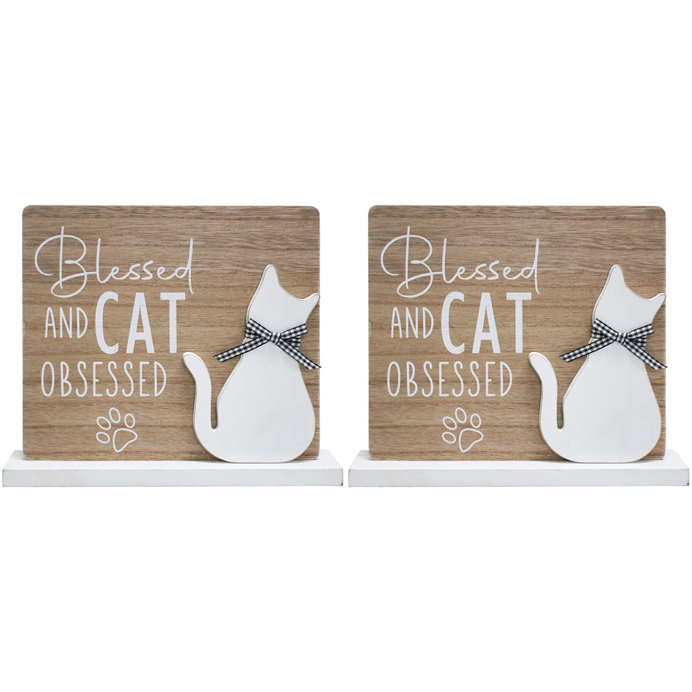2PK LVD 25cm MDF Sign Blessed Cat Home/Room Decorative Display
