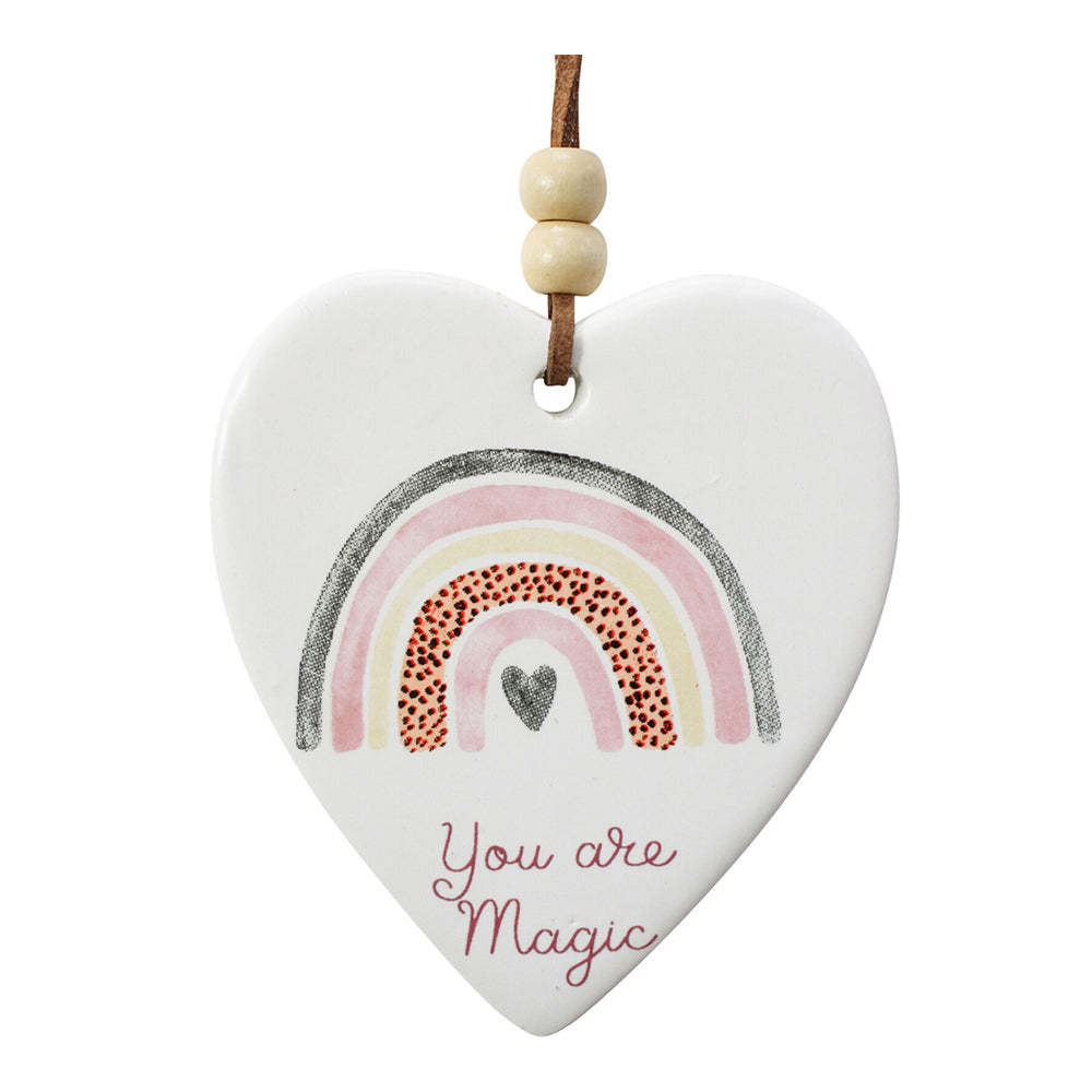 3PK LVD Ceramic Hanging 8x9cm Heart Rainbow Magic w/ Hanger Ornament Decor