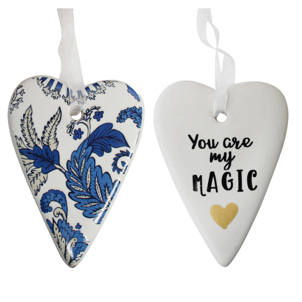 3PK LVD Ceramic Hanging 6x8cm Gift Tag Heart Indigo Magic Ornament Decor