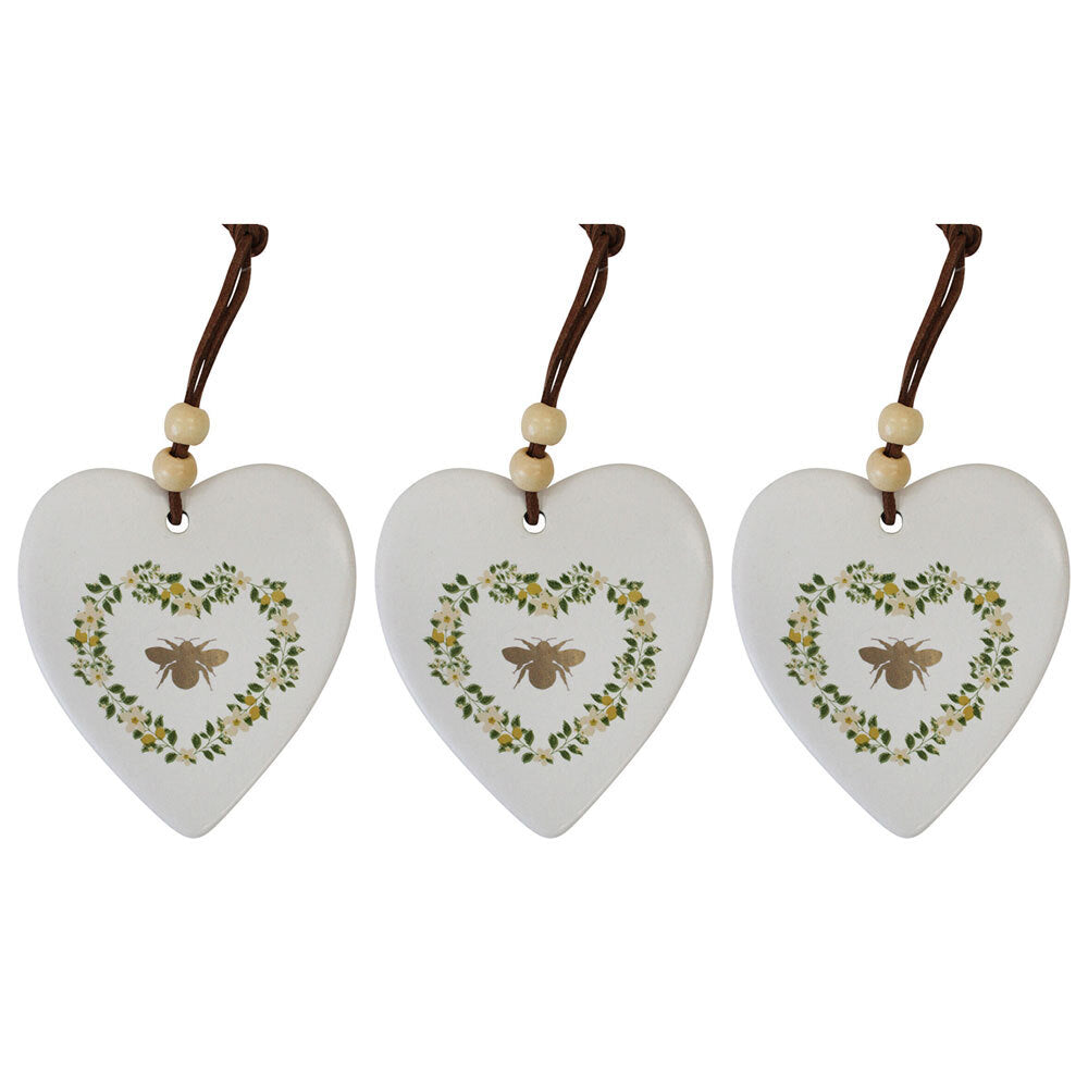 3PK LVD Ceramic/Leather 9cm Hanging Bee Heart Home Decorative Ornament