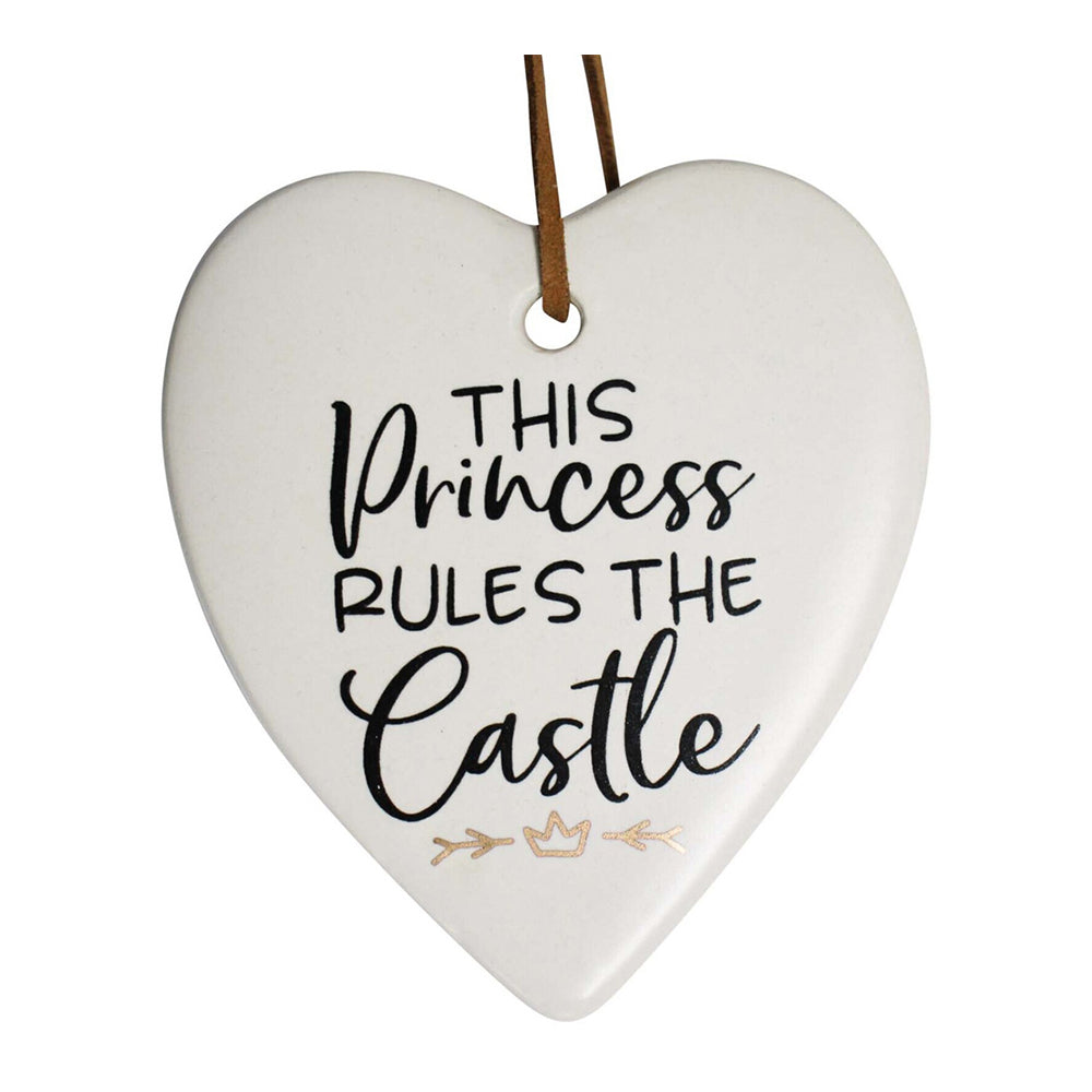 3PK LVD Ceramic Hanging 8x9cm Heart Princess Rules w/ Hanger Ornament Decor