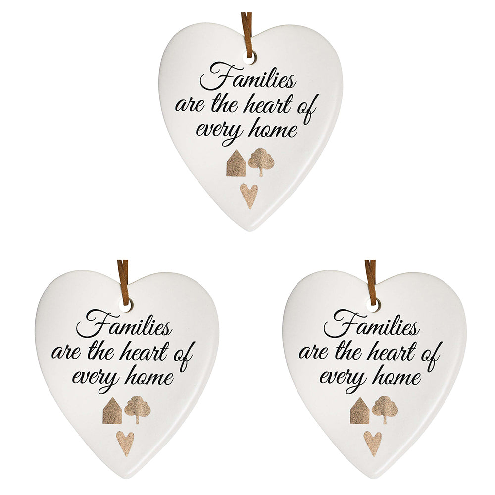 3PK LVD Ceramic Hanging 8x9cm Heart Families w/ Hanger Ornament Decor