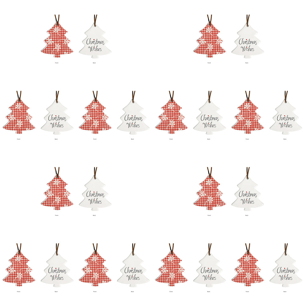 12PK LVD 8x9cm Tree Checkered Home Hanging Christmas Decor - Red