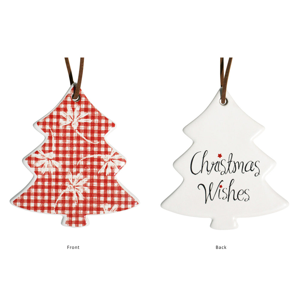 12PK LVD 8x9cm Tree Checkered Home Hanging Christmas Decor - Red