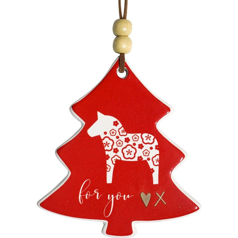 12PK LVD 8x9cm Ceramic Tree Folk Home Hanging Decor - Red