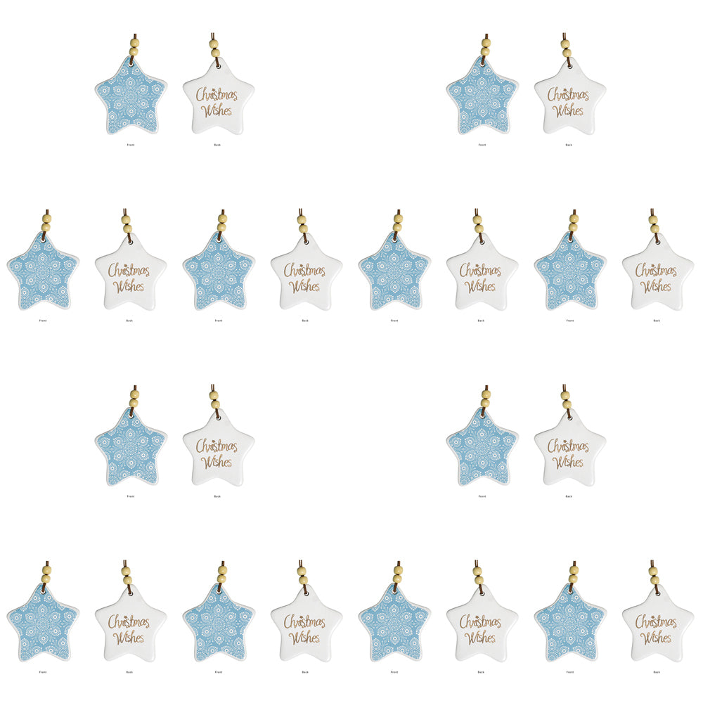 12PK LVD 9x9cm Star Indigenous Home Hanging Christmas Decor - Aqua