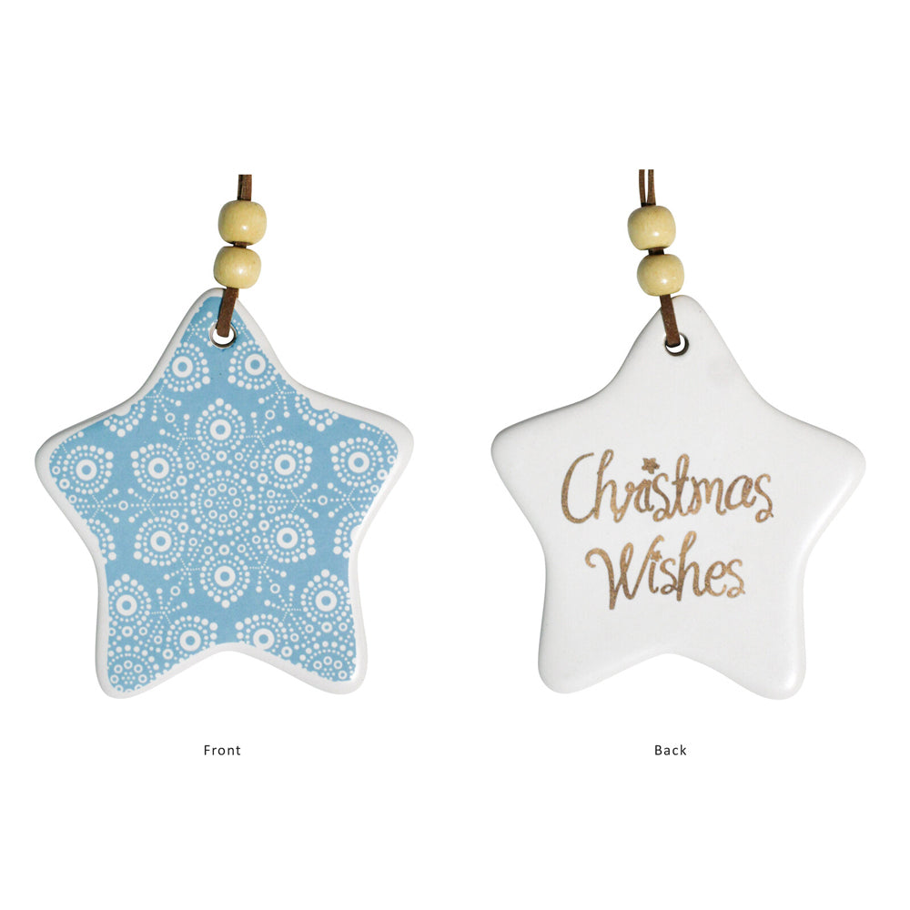 12PK LVD 9x9cm Star Indigenous Home Hanging Christmas Decor - Aqua