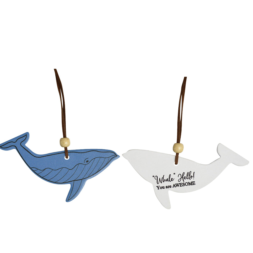 2PK LVD Ceramic Hanging 13cm Gift Tag Whale Hello Ornament - Blue