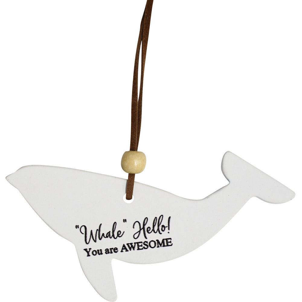 2PK LVD Ceramic Hanging 13cm Gift Tag Whale Hello Ornament - Blue
