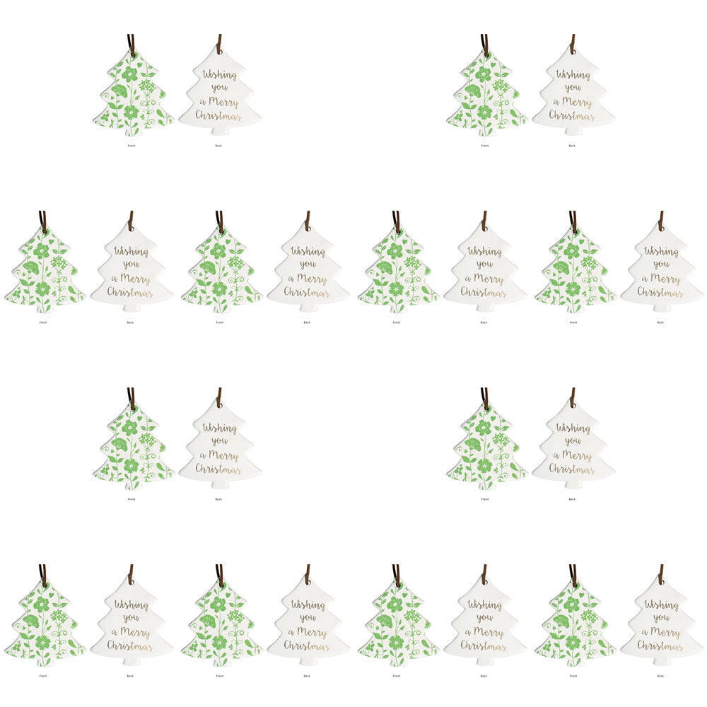12PK LVD 8x9cm Ceramic Tree Floral Home Christmas Decor - Green