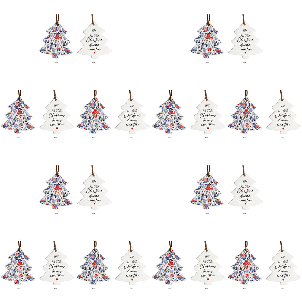 12PK LVD 8x9cm Ceramic Tree Native Home Xmas Hanging Decor