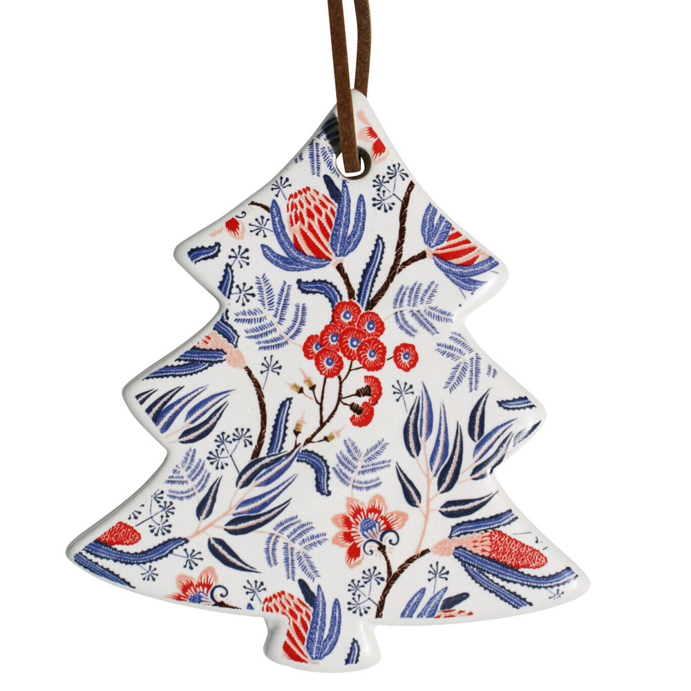 12PK LVD 8x9cm Ceramic Tree Native Home Xmas Hanging Decor