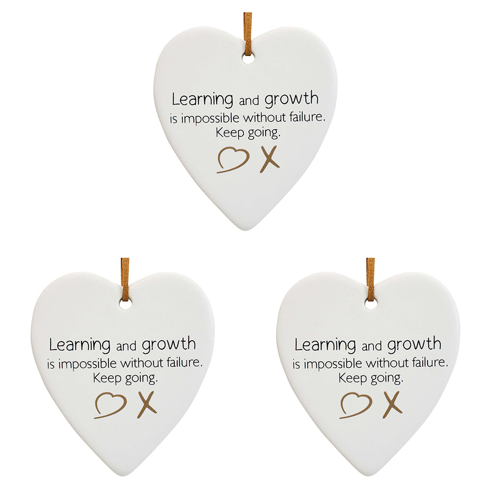 3PK LVD Ceramic Hanging 8x8cm Heart Growth w/ Hanger Ornament Decor