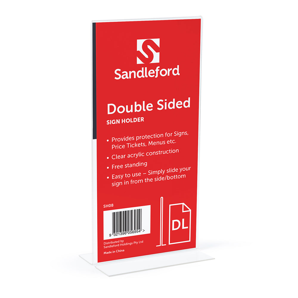 2PK Sandleford Double-Sided T-Shape Sign Holder Portrait DL W110 x D80 x H220mm