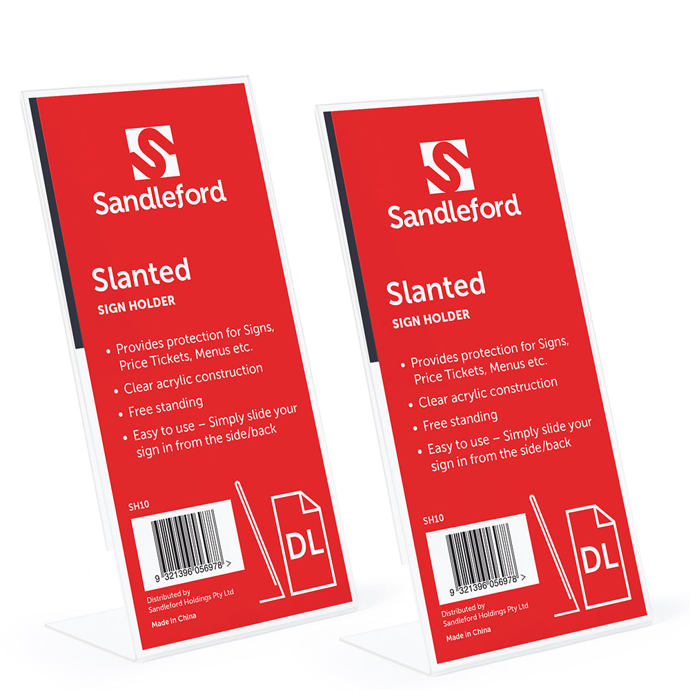 2PK Sandleford Slanted DL Sign Holder Portrait W110 x D50 x H220mm