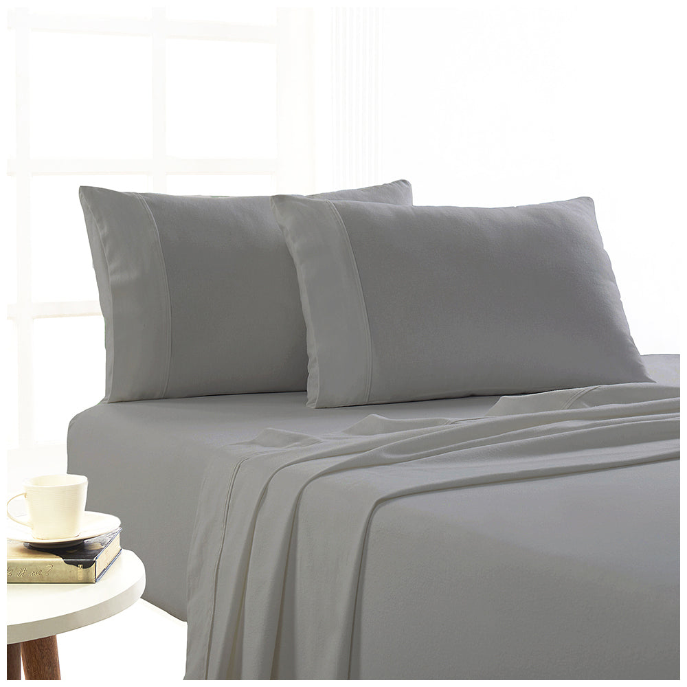 Park Avenue King Single Flannelette Fitted Sheet Set 175GSM Egypt Cotton Ash