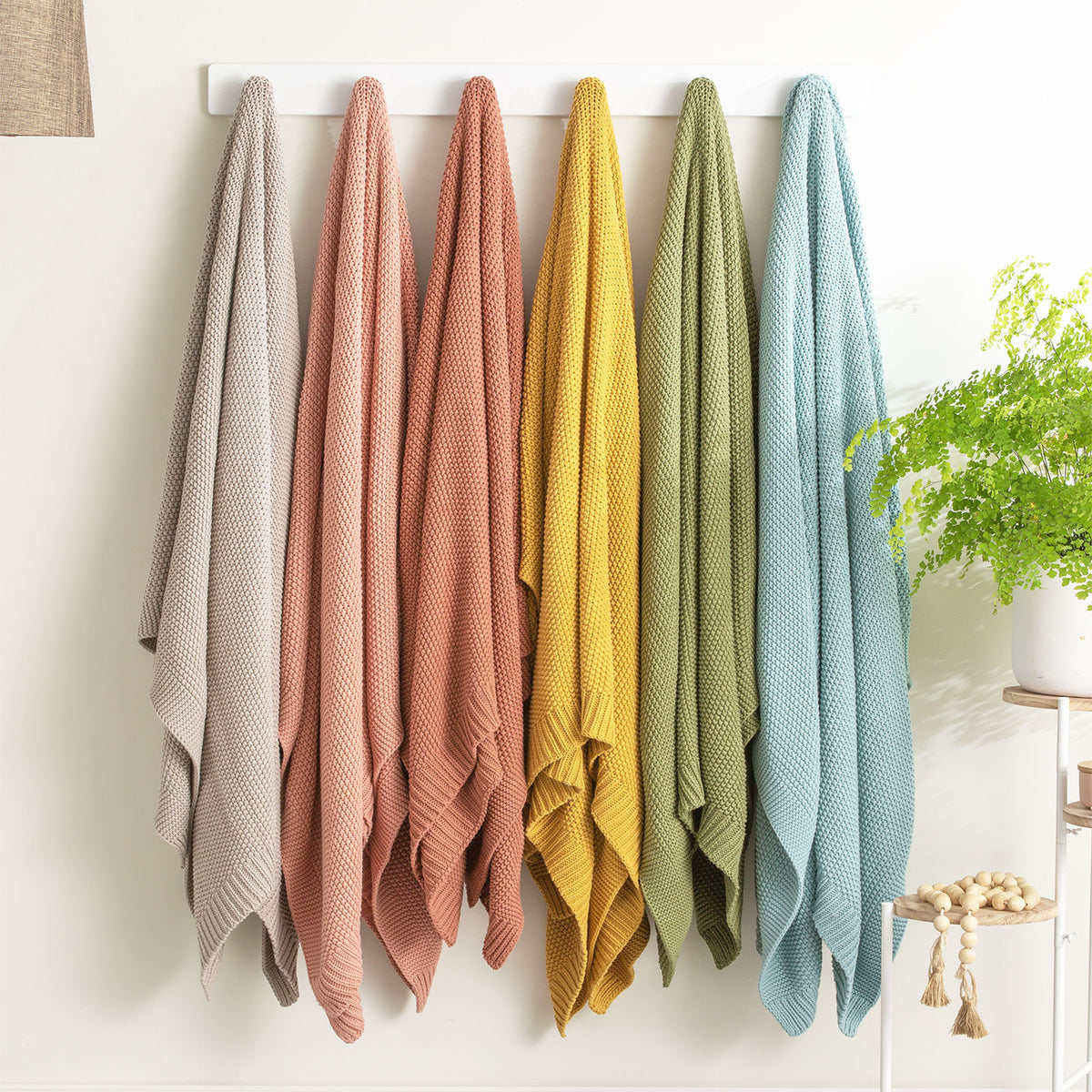 Renee Taylor Moss Seed Stitch 130x170cm Cotton Knitted Throw - Sage