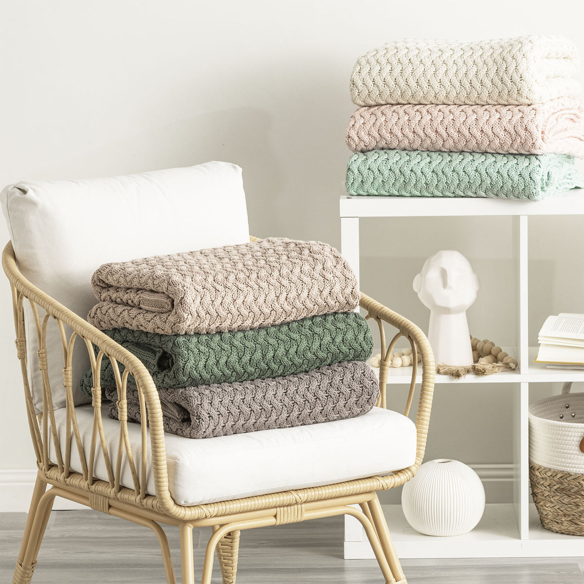 Renee Taylor Lenni 130x170cm Cotton Knitted Throw - Forest