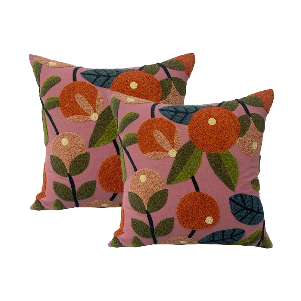 2pc Cloud Linen Mahina  50cm Embroidered Cushion Square Bloom