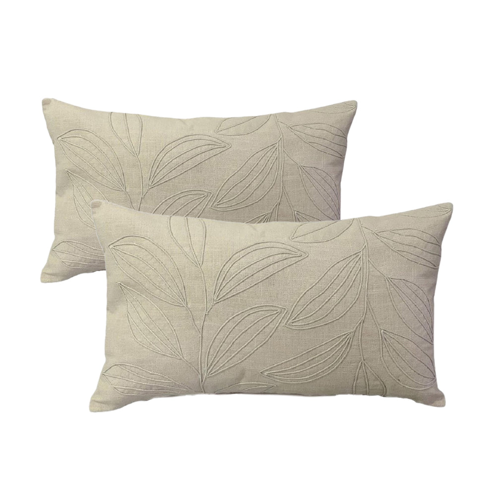 2pc Cloud Linen Maria Cotton/Poly 55cm Embroidered Cushion Set Rect NTRL