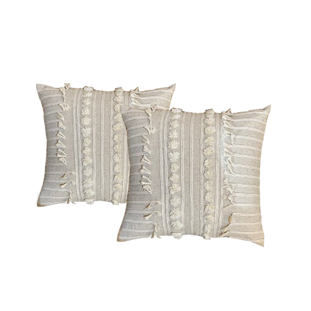 2pc Cloud Linen Indira  45cm Embroidered Cushion Square Natural