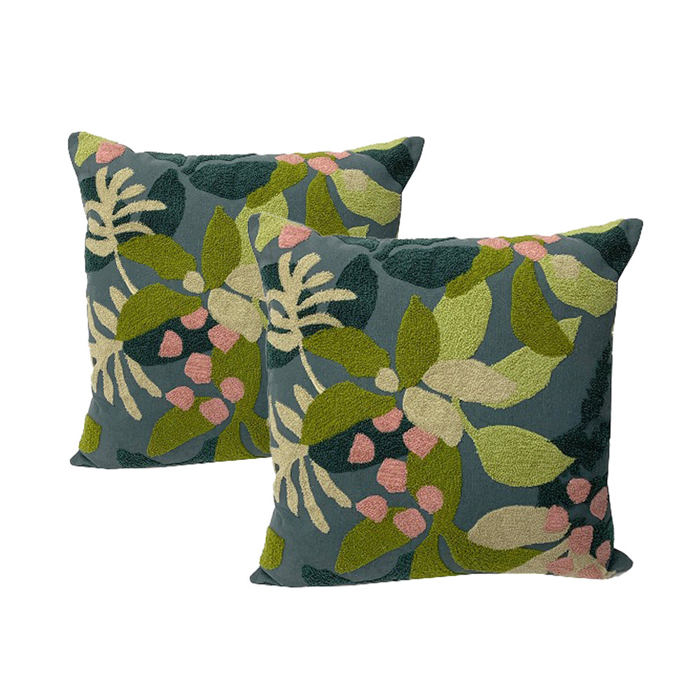 2pc Cloud Linen Mahina Cotton/Feather 50cm Embroidered Cushion Sqr Midnight