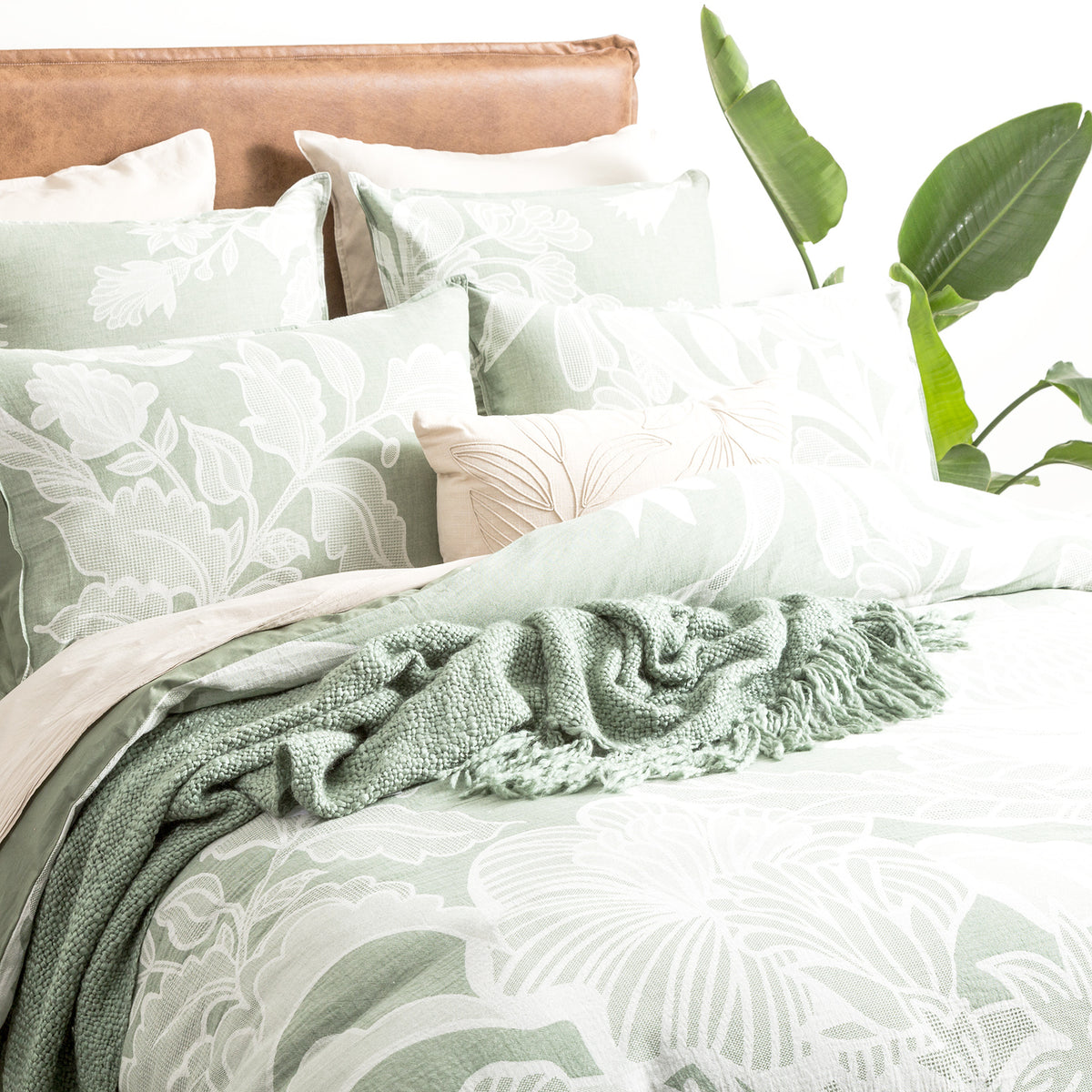 Renee Taylor Bentley Cotton Jacquard European Pillowcase 65x65cm Sage GRN