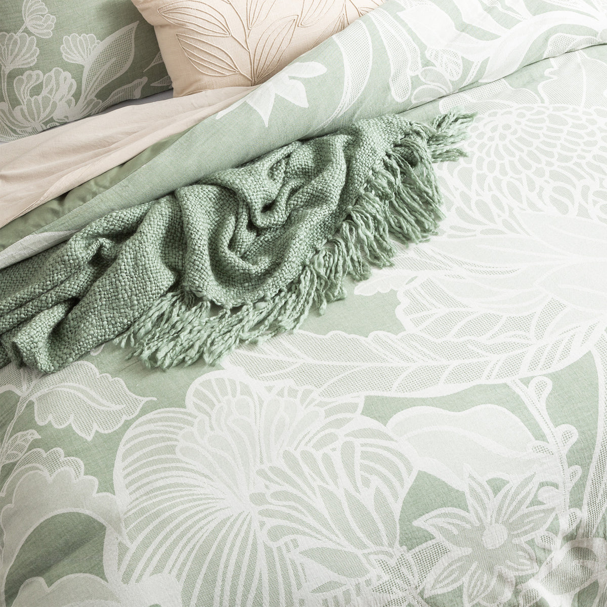 Renee Taylor Bentley Cotton Jacquard European Pillowcase 65x65cm Sage GRN