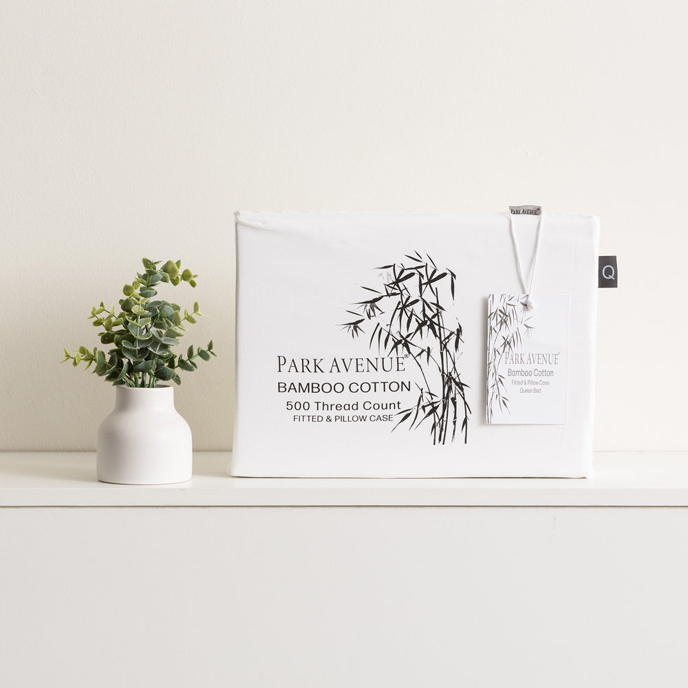 Park Avenue Single 500TC Bamboo Cotton Sheet w/ 2x Pillowcases White