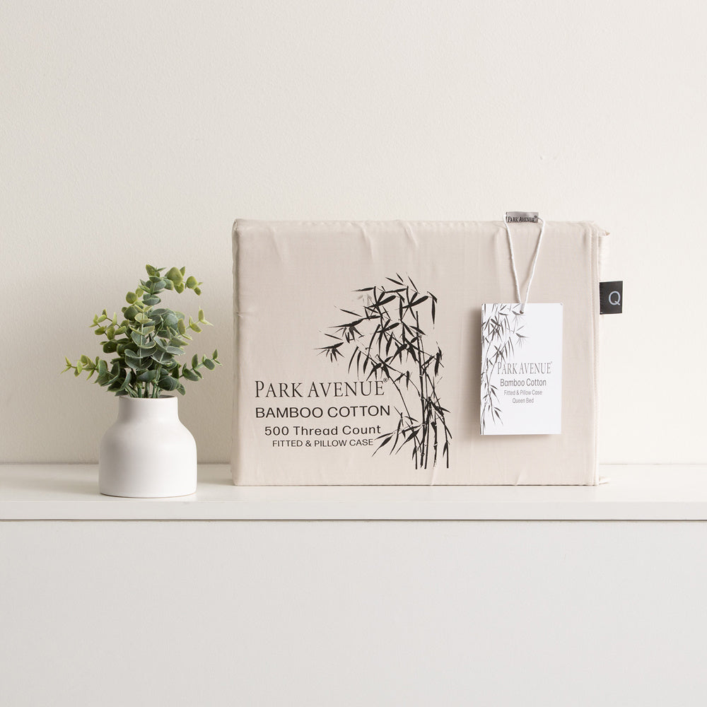 Park Avenue Single 500TC Bamboo Cotton Sheet w/ 2x Pillowcases Dove