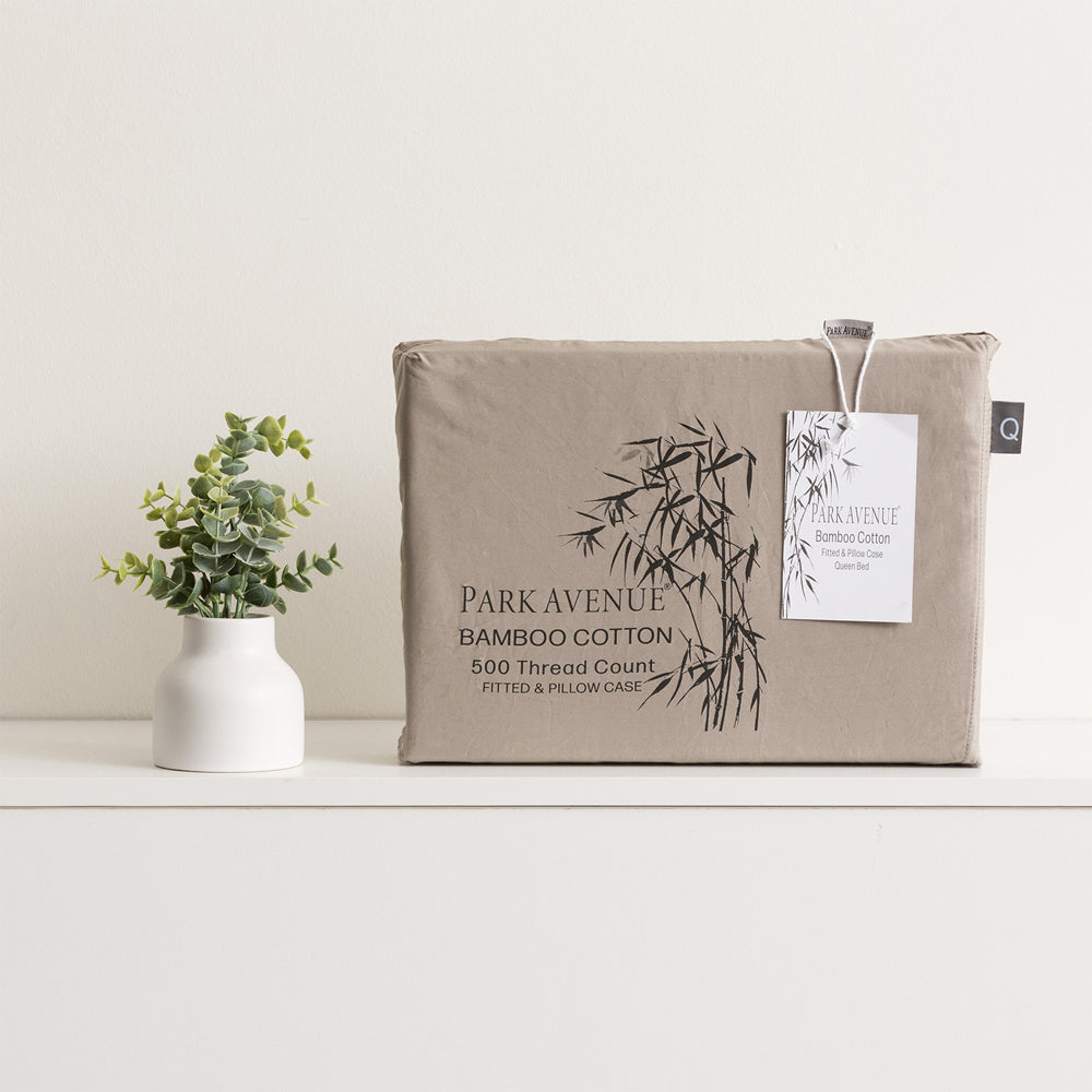 Park Avenue Single 500TC Bamboo Cotton Sheet w/ 2x Pillowcases Pewter