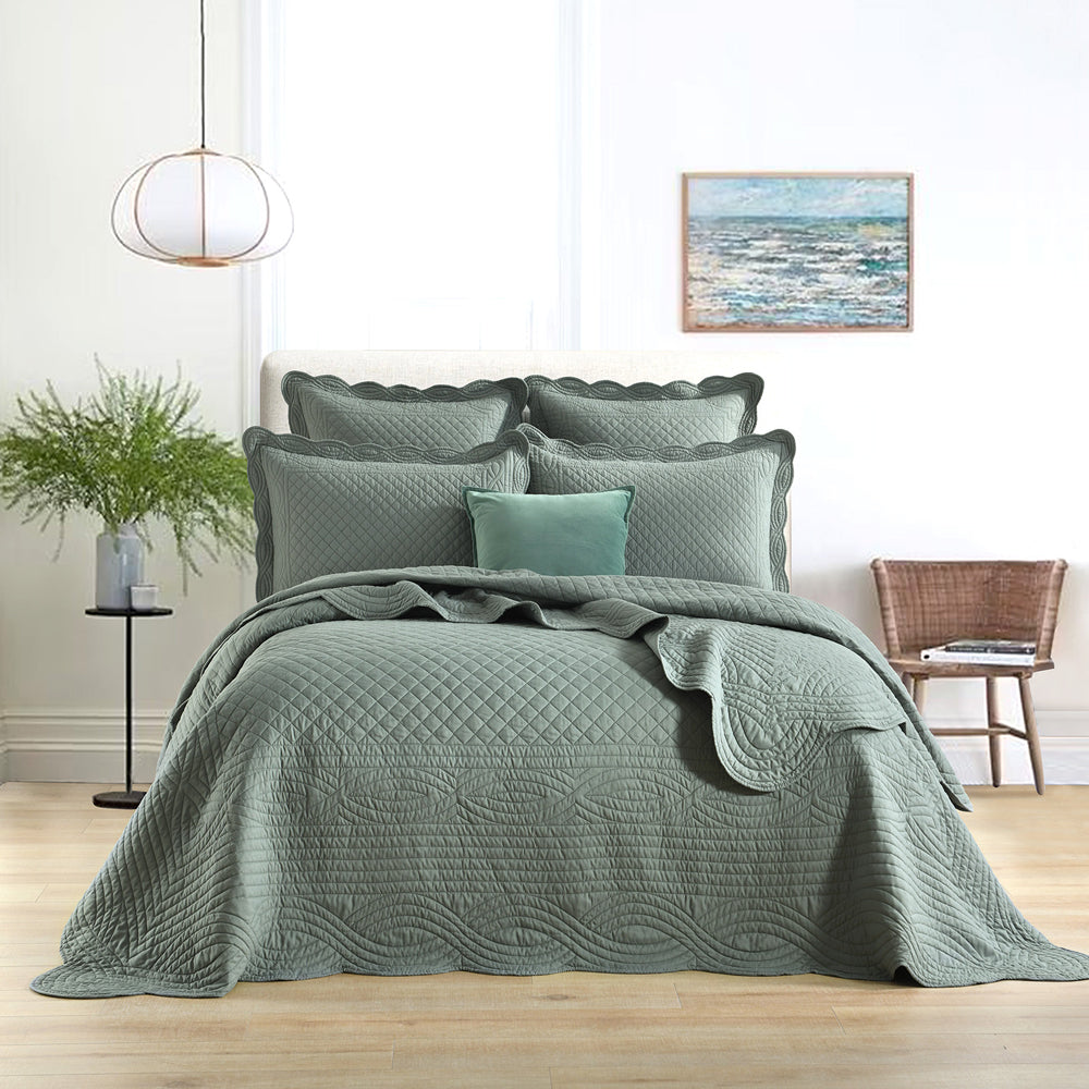 Renee Taylor Scallop Jacquard 65x65cm Euro Pillowcase - Juniper