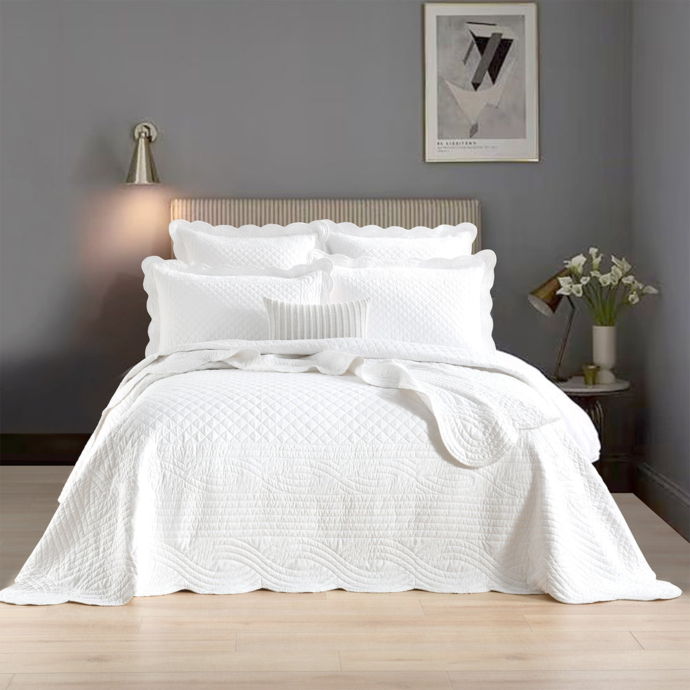 Renee Taylor Scallop Jacquard Single/Double Coverlet/2x Pillowcases Pearl