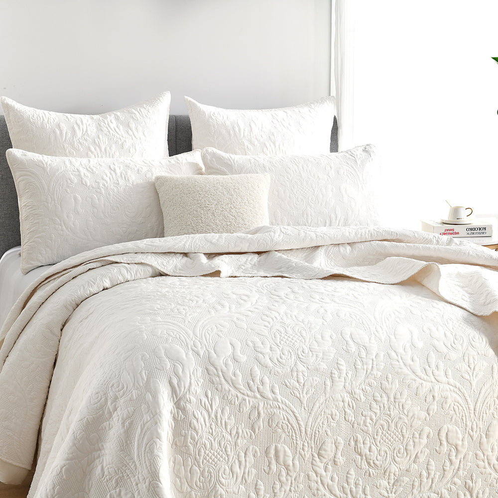 Renee Taylor Berlin Jacquard Single/Double Coverlet/2x Pillowcases Stone